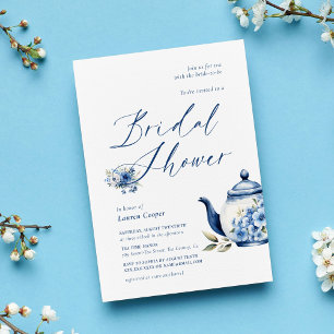 Waterverf Floral Blue Tea Party Vrijgezellenfeest Kaart