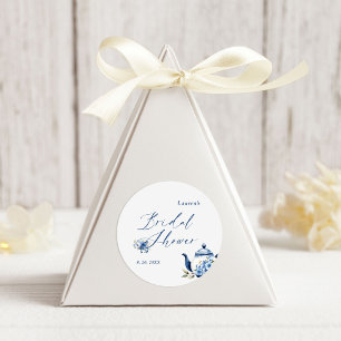 Waterverf Floral Blue Tea Party Vrijgezellenfeest Ronde Sticker