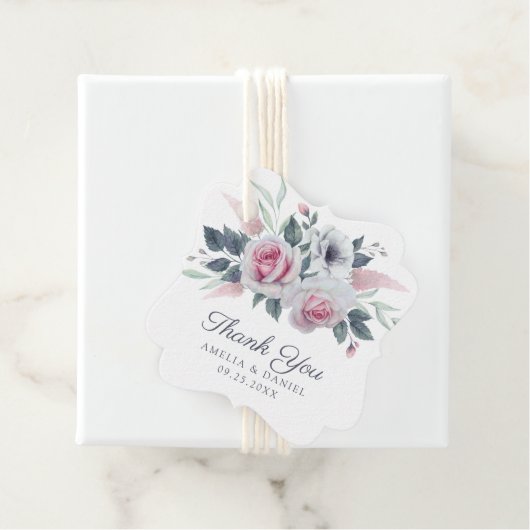 Waterverf Floral Blue Wedding Bedankjes Labels (In situ)