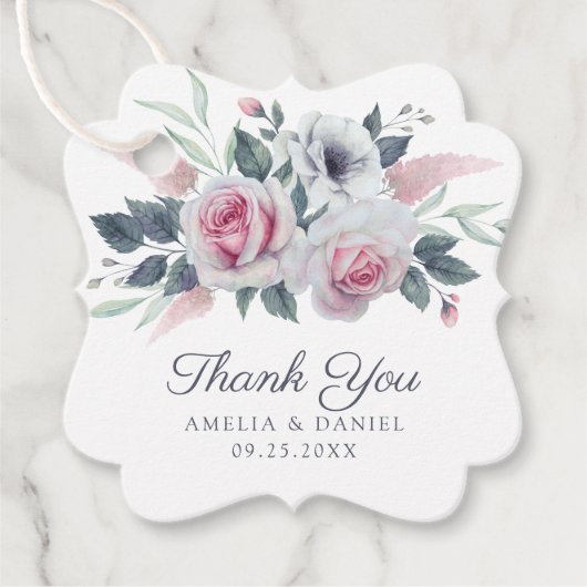 Waterverf Floral Blue Wedding Bedankjes Labels (Voorkant)