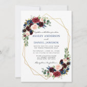 Waterverf Floral Blue Wedding Geometric Gold Kaart (Voorkant)