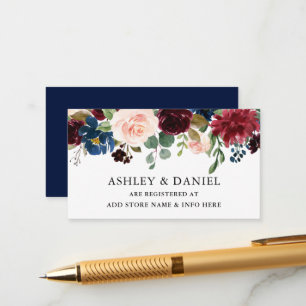 Waterverf Floral Blue Wedding Registry Informatiekaartje