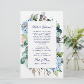 Waterverf Floral Blue Wedding Welkomstreisroute (Staand voorkant)