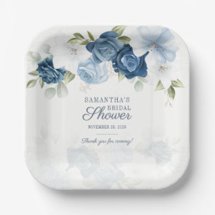 Waterverf Floral Blue White Flowers Greenery Papieren Bordje
