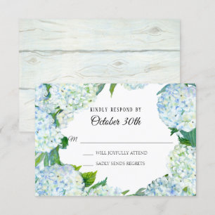 Waterverf Floral Blue White Hydrangea Rustic Wood Kaart