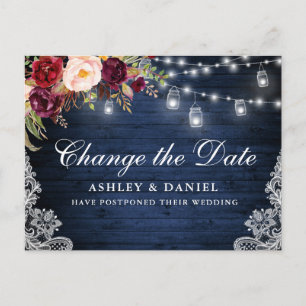 Waterverf Floral Blue Wood Jars Datum wijzigen Briefkaart