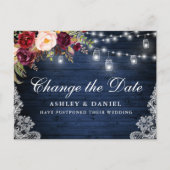 Waterverf Floral Blue Wood Jars Datum wijzigen Briefkaart (Voorkant)