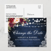 Waterverf Floral Blue Wood verander de datum Briefkaart (Voorkant / Achterkant)