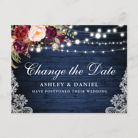 Waterverf Floral Blue Wood verander de datum Briefkaart (Voorkant)