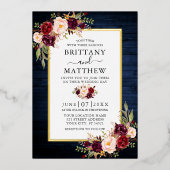 Waterverf Floral Blue Wood Weddenschap Gold Folie Uitnodiging (Voorkant)