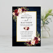 Waterverf Floral Blue Wood Weddenschap Gold Folie Uitnodiging (Staand Voorkant)