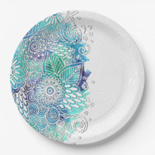 Waterverf Floral Blues Papieren Bordje