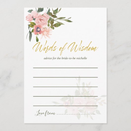 Waterverf floral Blush and Gold Advice for Bride Advieskaart (Voorkant)