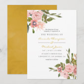 Waterverf floral Blush and Gold Wedding Invite Kaart (Voorkant / Achterkant)