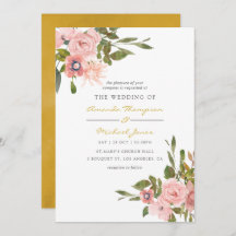 Waterverf floral Blush and Gold Wedding Invite