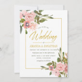 Waterverf floral Blush and Gold Wedding Invite Kaart (Voorkant)