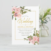 Waterverf floral Blush and Gold Wedding Invite Kaart (Staand voorkant)