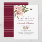 Waterverf floral Blush en Bourgogne Baby shower Kaart (Voorkant / Achterkant)