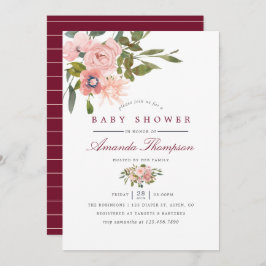 Waterverf floral Blush en Bourgogne Baby shower Kaart