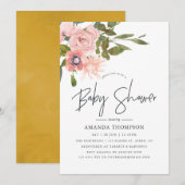 Waterverf floral Blush en Gold Baby shower Kaart (Voorkant / Achterkant)