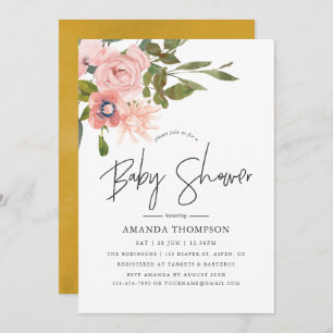 Waterverf floral Blush en Gold Baby shower Kaart