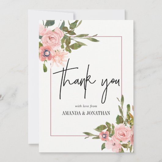 Waterverf floral Blush en Roos Gold Bedankt (Voorkant)