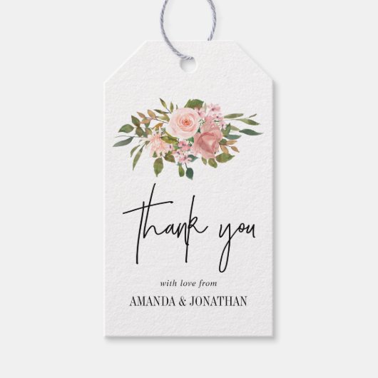 Waterverf floral Blush en Roos Gold Bedankt Cadeaulabel (Voorkant)