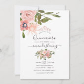 Waterverf floral Blush en Roos Gold Quinceañera Kaart (Voorkant)