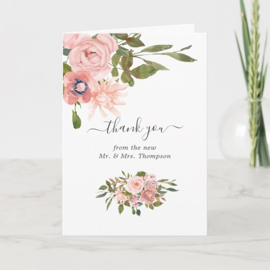 Waterverf floral Blush en Roos Gold Wedding Bedankkaart (Voorkant)