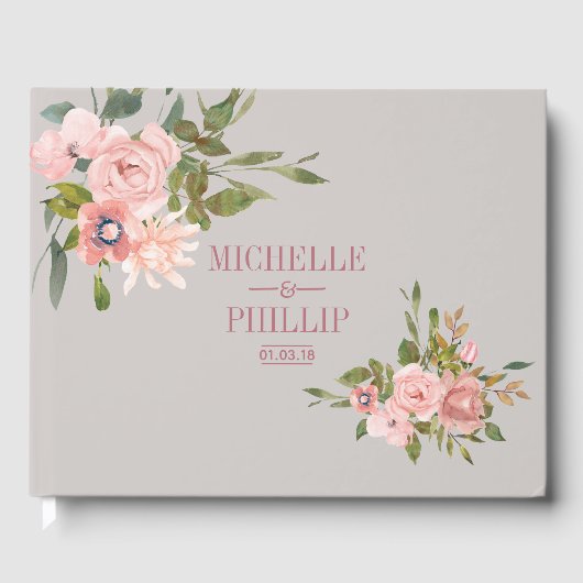 Waterverf floral Blush en Roos Gold Wedding Gastenboek (Voorkant)