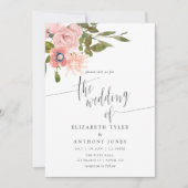 Waterverf floral Blush en Roos Gold Wedding Kaart (Voorkant)