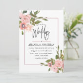 Waterverf floral Blush en Roos Gold Wedding Kaart (Staand voorkant)