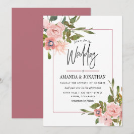 Waterverf floral Blush en Roos Gold Wedding Kaart