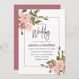 Waterverf floral Blush en Roos Gold Wedding Kaart