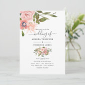 Waterverf floral Blush en Roos Gold Wedding Kaart (Staand voorkant)