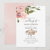 Waterverf floral Blush en Roos Gold Wedding Kaart (Voorkant / Achterkant)
