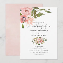 Waterverf floral Blush en Roos Gold Wedding Kaart