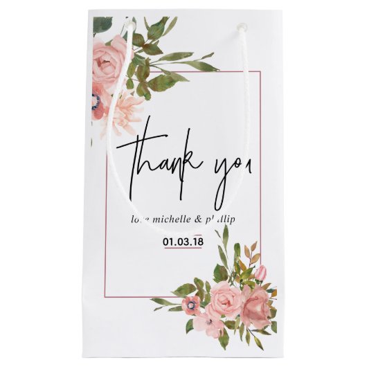 Waterverf floral Blush en Roos Gold Wedding Klein Cadeauzakje (Voorkant)