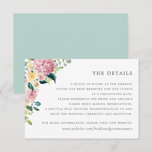 Waterverf Floral Blush Greenery Elegant - Gegevens Kaart (Voorkant / Achterkant)