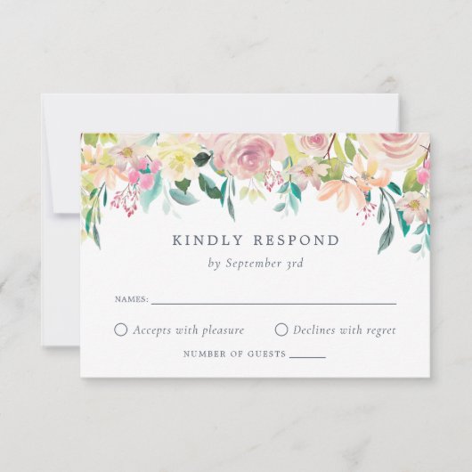 Waterverf Floral Blush Greenery Elegant RSVP Kaartje (Voorkant)