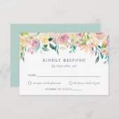 Waterverf Floral Blush Greenery Elegant RSVP Kaartje (Voorkant / Achterkant)