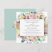 Waterverf Floral Blush Greenery Gold Lijst Kaart (Voorkant / Achterkant)