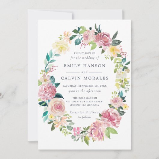 Waterverf Floral Blush Greenery Wreath Kaart (Voorkant)