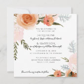 Waterverf Floral Blush Peach Grey Foliage Weddensc Kaart (Voorkant)