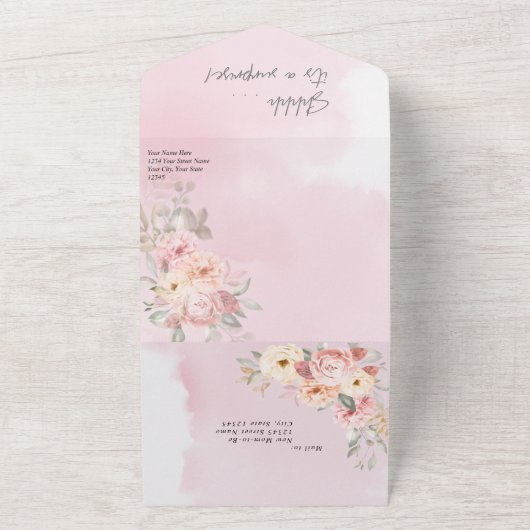 Waterverf Floral Blush Pink Baby shower All In One Uitnodiging (Buitenkant)