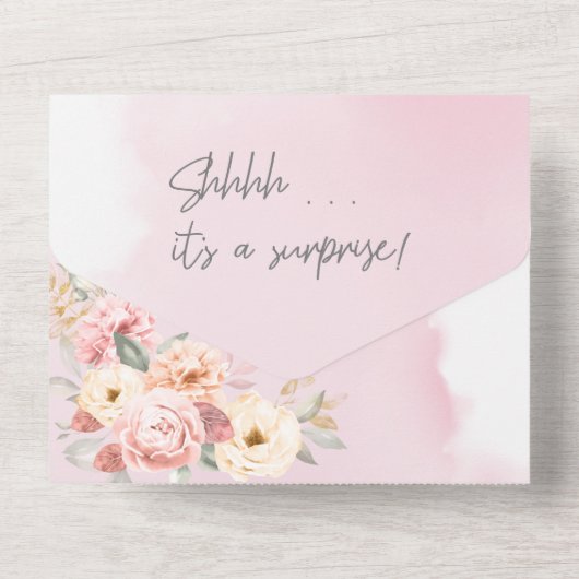 Waterverf Floral Blush Pink Baby shower All In One Uitnodiging (Achterkant)