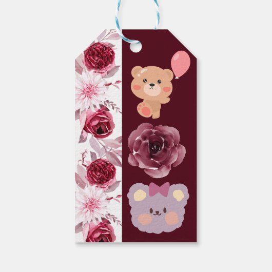 Waterverf Floral Blush Pink Burgundy Baby shower Cadeaulabel (Achterkant)