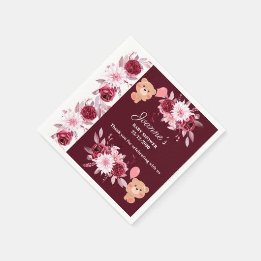 Waterverf Floral Blush Pink Burgundy Baby shower Servet (Hoek)