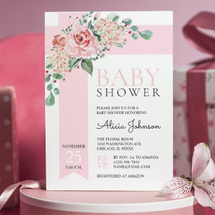 Waterverf Floral Blush Pink Girl BABY SHOWER Kaart