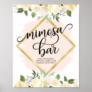 Waterverf Floral Blush Pink Gold MIMOSA BAR Sign. Poster